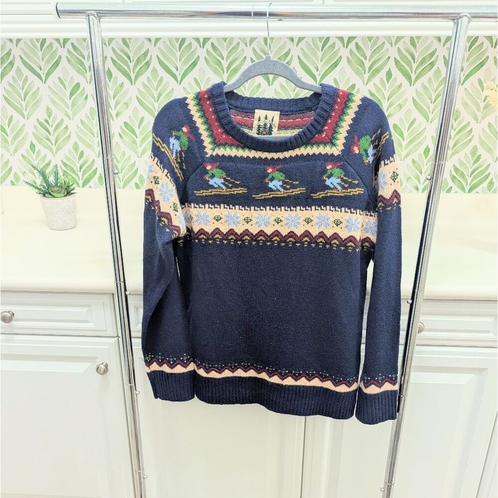Kiel James Patrick Cozy Cabin Ski Winter Sweater Wool Navy Large Hit The Slopes - Picture 3 of 9